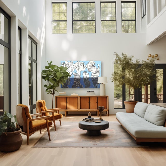 Textile Blue Man Group - Abstract Large Original Artwork on Canvas by Rue Bootay For Sale - Image 7 of 9