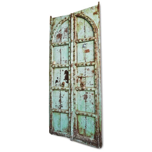 Antique Indian Turquoise Wood Doors Sculptural Wall Objects