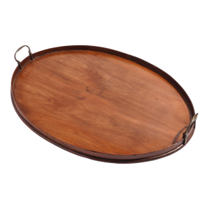 English Oval Mahogany Standing Rim Tray With Brass Handles, C. 1850-1900