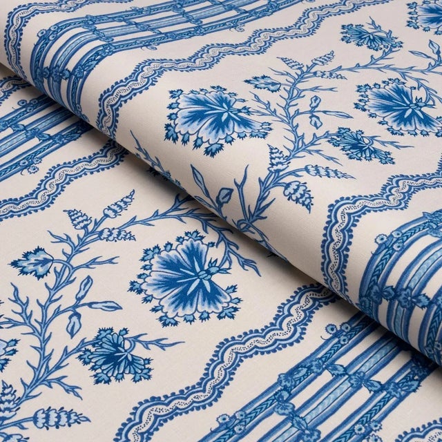 Contemporary SAMPLE - Schumacher Parvati Floral Stripe Fabric In Delft For Sale - Image 3 of 3