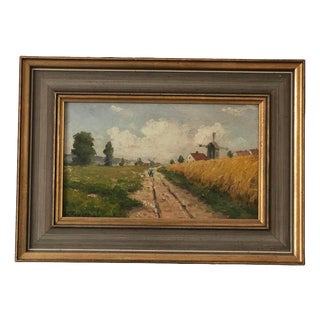 German Artist, Landscape Composition, Oil Painting on Panel, Framed For Sale