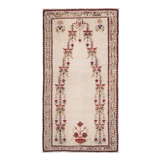1870s Ivory Geometric Turkish Central Anatolian Ghiordes Prayer Rug 3'3" X 5'8" Hand Knotted Wool Carpet For Sale