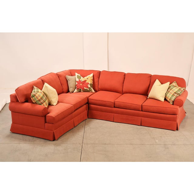 High Quality Sectional Corner Sofa with Rolled Arms, Upholstered in Diamond Woven Coral Fabric