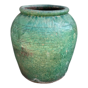Antique Chinese Green Glazed Ceramic Soy Sauce Jar, C. 1900