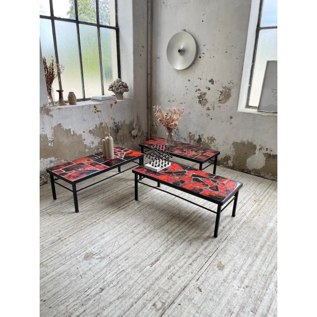 Modern Lava Stone Ceramic Coffee Tables from Vallauris, 1950s, Set of 3 For Sale - Image 9 of 18
