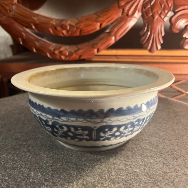 Antique Late 19th Century Chinese Blue & White Porcelain Censer Bowl For Sale - Image 4 of 6