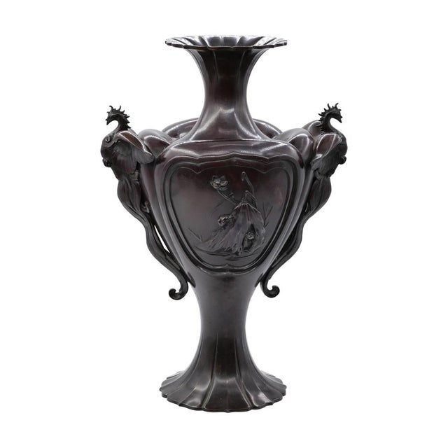 Meiji Floral Bronze Amphora Vase, Japan, Late 19th Century For Sale - Image 6 of 6