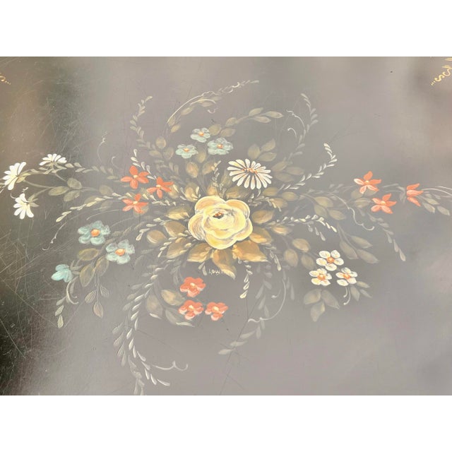 Early 20th Century Antique Hand Painted Signed English Hand Painted Tole Tray Top Coffee Table For Sale - Image 5 of 10