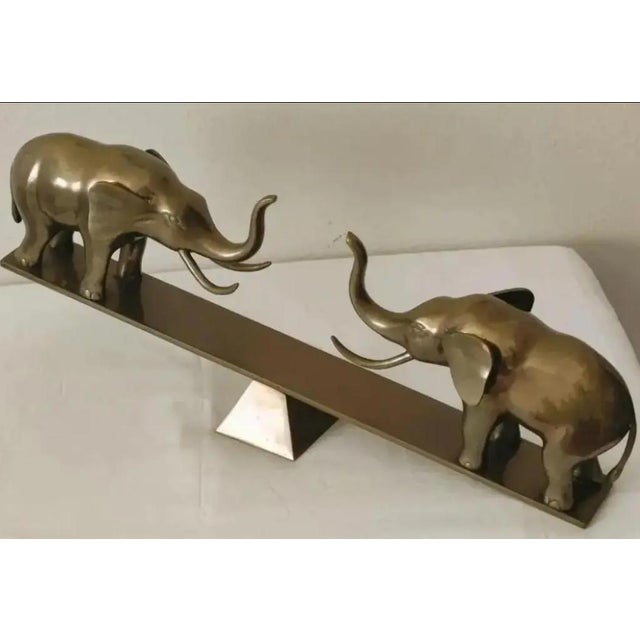 Dolbi Cashier Dolbi Cashier Large Brass Elephants on Seesaw Sculpture ~ Circa 1980s For Sale - Image 4 of 9