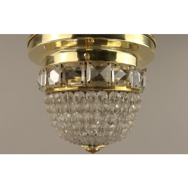 Art Deco Brass Ceiling Light with Faceted Crystal Glass Beads, Austria, 1920s For Sale - Image 3 of 9