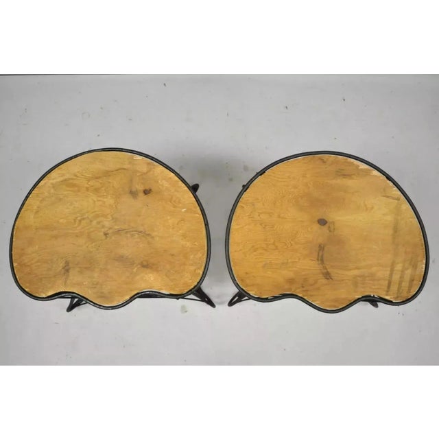 Wood Early 20th Century Vintage French Art Nouveau Style Scrolling Wrought Iron Stools - a Pair For Sale - Image 7 of 11