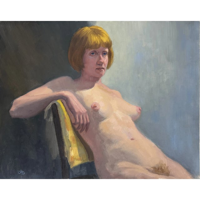 Figurative Vintage Realist Oil Nude Study of Seated Woman, Signed (C. 1970, Oil on Canvas Paper) For Sale - Image 3 of 7
