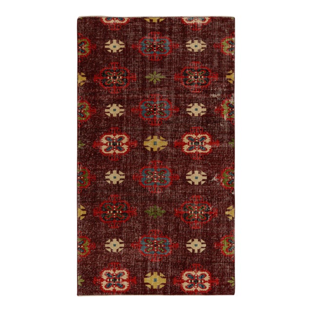 Vintage Mid-Century Purple and Red Geometric Wool Rug With Multi-Color Accents For Sale
