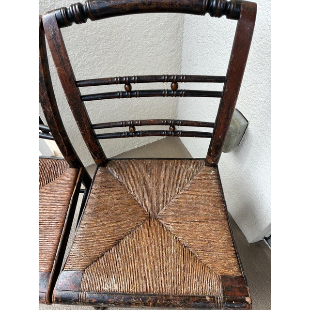 Brown Pair of Vintage Rush Seat Ladderback Chairs For Sale - Image 8 of 12