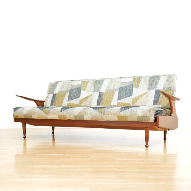 Brown 1960s Sofa Daybed by Greaves & Thomas in Abstract Romo Velvet For Sale - Image 8 of 15