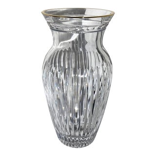 Waterford Clear Crystal With Gold Rim Marquis Hanover Gold Vase Mint Condition Late 20th Century For Sale