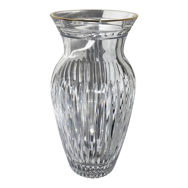 Waterford Clear Crystal With Gold Rim Marquis Hanover Gold Vase Vintage Mint Condition For Sale