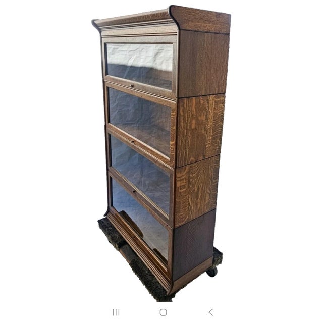 Antique Quarter Sawn Oak Barrister Bookcase 4 Stack Mission Lawyer Bookcase C1900 For Sale - Image 12 of 18