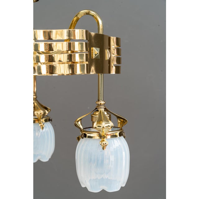 Jugendstil Chandelier with Opaline Glass Shades, Vienna, Austria, 1910 For Sale - Image 9 of 18