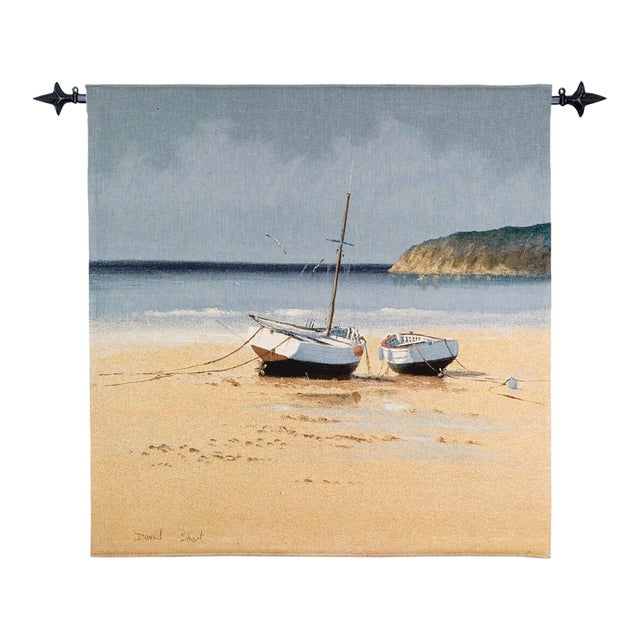 Moored at Low Tide Loom Woven Tapestry - 86 X 86 Cm (2'10" X 2'10") - Requires Rod Size 2 For Sale