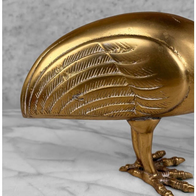 Brass Vintage Coastal Regency Brass Ibis Bird Sculpture - 13" For Sale - Image 8 of 9
