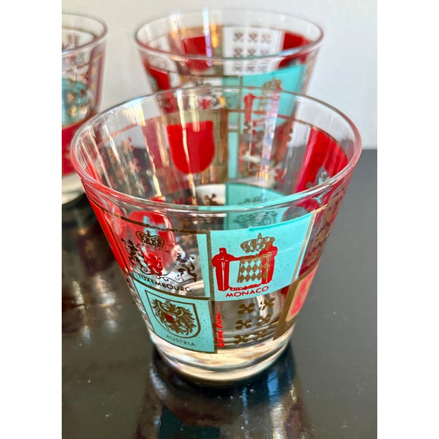 Metal Vintage Fred Press Heraldic Lowball Glasses – Set of 4 For Sale - Image 7 of 8