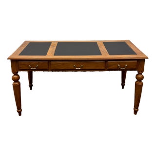 Classic English Writing Desk Black Leather For Sale