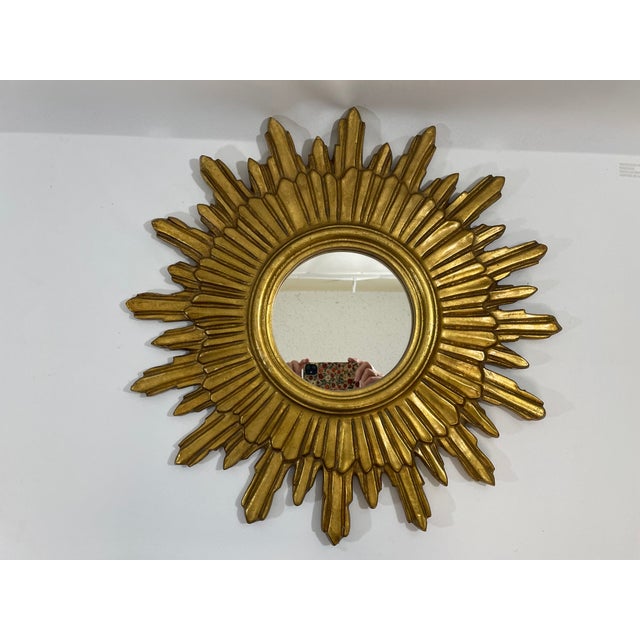 Mid-Century Modern 1970s Mid Century Modern Italian Florentine 20" Gilded Sunburst Wall Mirror For Sale - Image 3 of 18