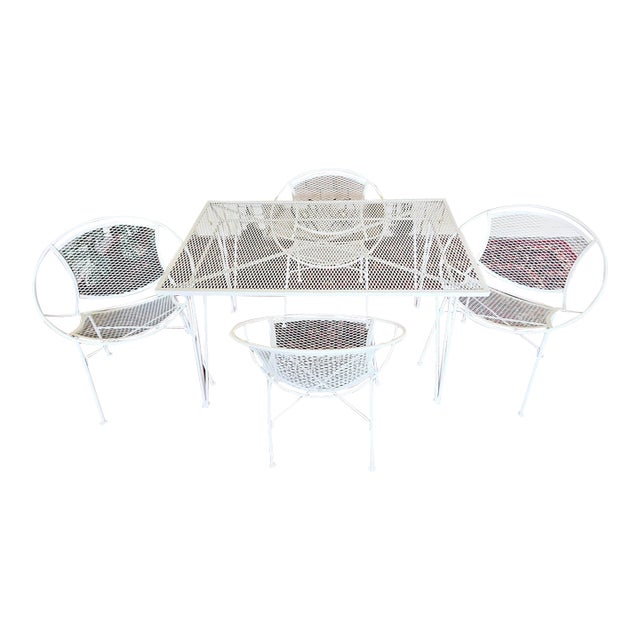 MCM Atomic Radar Santorini Wrought Iron Table and Chair Set, 5 Pieces For Sale