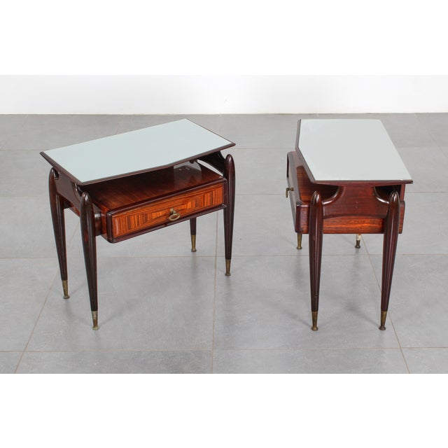 Mid-Century Modern Dassi Wood and Glass Nightstands, 1950s, Set of 2 For Sale - Image 3 of 18