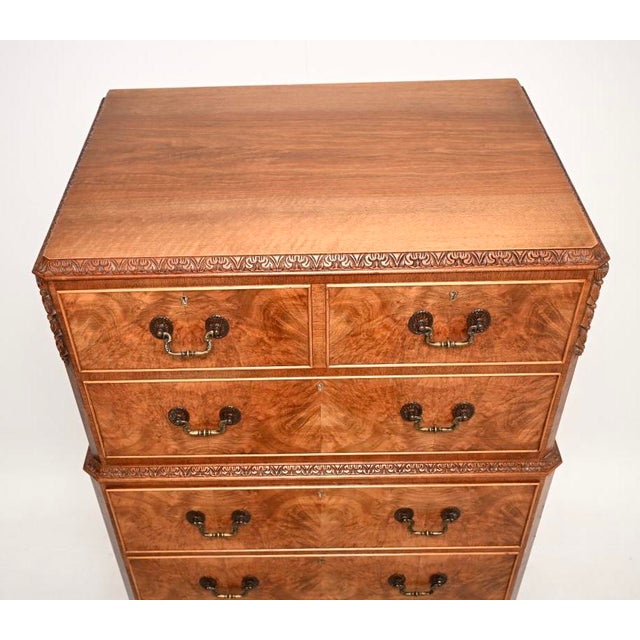 Wood Burr Walnut Chest on Chest of Drawers, 1930s For Sale - Image 7 of 12