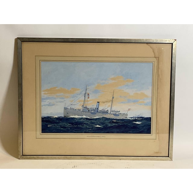 Mid 20th Century Worden Wood Gouache Of Coast Guard Ship For Sale - Image 5 of 12