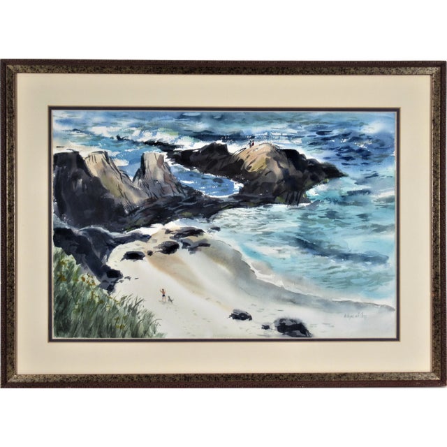 Paint Wayne Carl Lacom, "Coastal Scene with Figures", Circa 1970 For Sale - Image 7 of 7