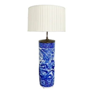 Substantial Antique Chinoiserie Blue and White Ceramic Lamp