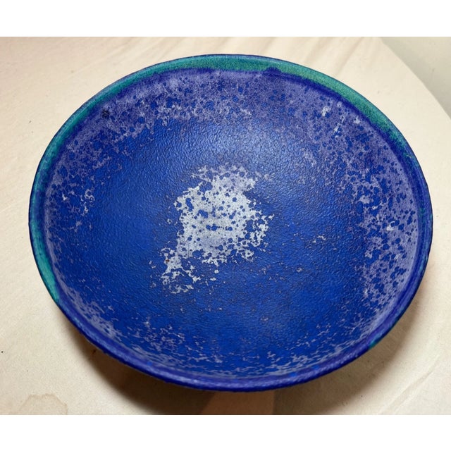 Vintage 1970's Francesca Mascitti-Lindh Arabia Blue Green Pottery Bowl Sculpture For Sale - Image 11 of 13