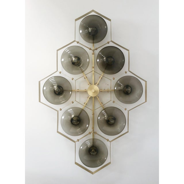 Fabio Ltd 21st Century Hive Satin Brass Smoky Murano Flush Mount by Fabio LTD For Sale - Image 4 of 11