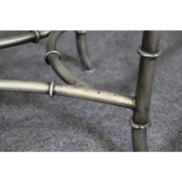 Silver Gorgeous Oval Steel and Glass Maison Bagues Style Faux Bamboo Coffee Table For Sale - Image 8 of 11