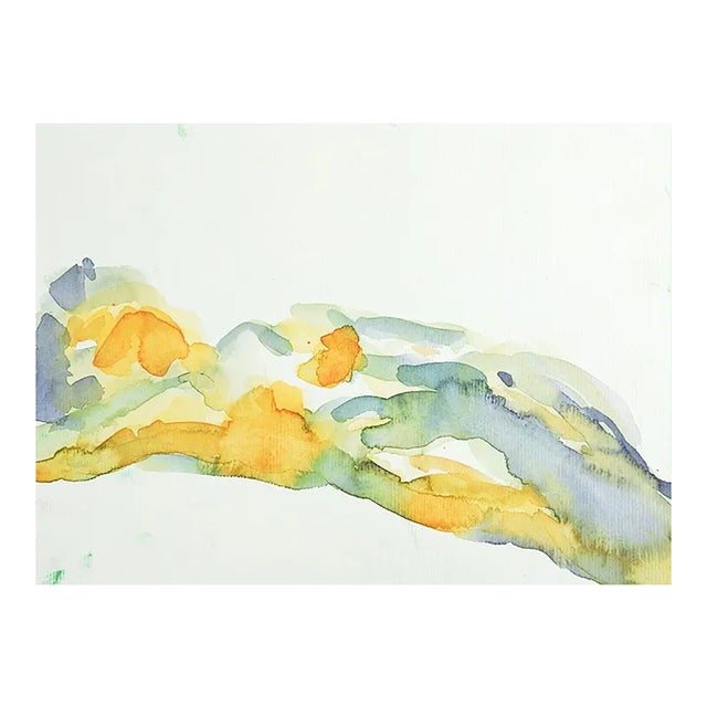 Vintage Abstract Gray and Orange Nude Study Watercolor Painting For Sale