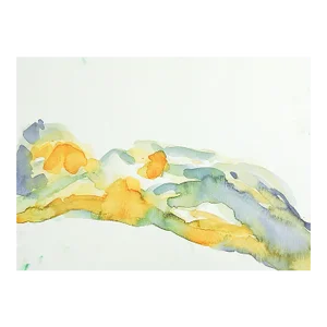 Vintage Abstract Gray and Orange Nude Study Watercolor Painting