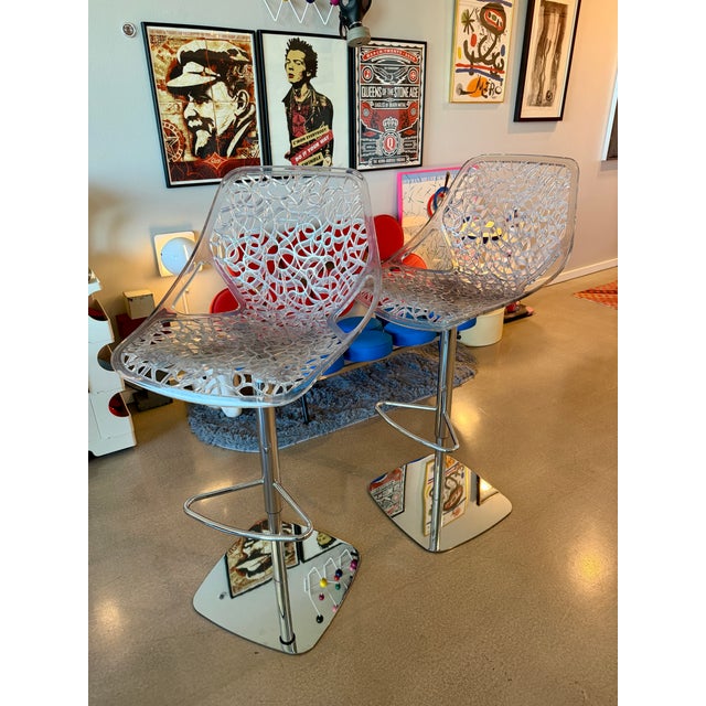 Pair of Marcello Ziliani for Casprini Caprice Adjustable Bar Stools Transparent Swivel Chairs Italy Space Age For Sale - Image 9 of 18