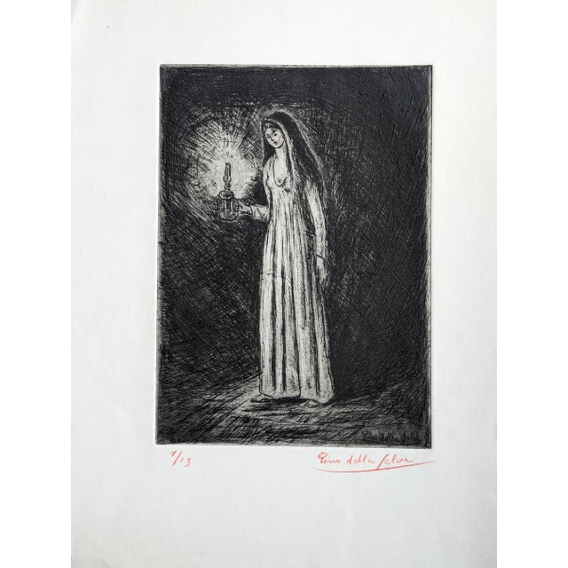 1950s Pino Della Selva, Girl in the Night, Hand-Signed Etching, 1950s For Sale - Image 5 of 5