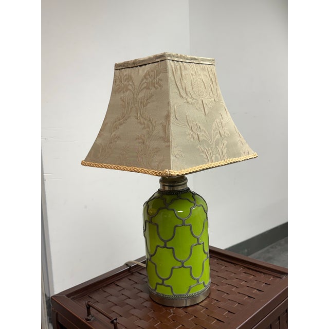 Anthropologie Anthropologie Lime Green Ceramic Filigree Table Lamp For Sale - Image 4 of 11