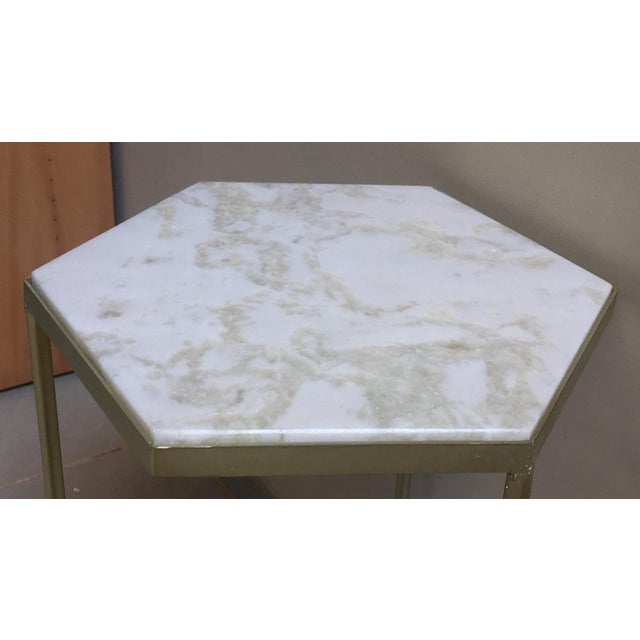 New Marble-Top and Gilt Painted Iron Hexagonal Side Table or End Table For Sale - Image 13 of 18
