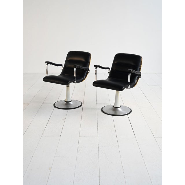 Swivel Armchairs in Skai and Steel, 1970s, Set of 2 For Sale - Image 4 of 14