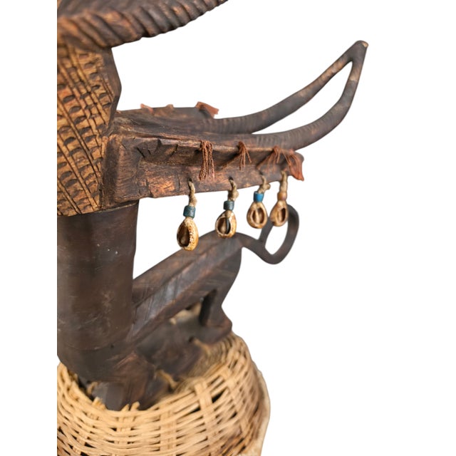 Wood Early 20th Century Bamana Horizontal Chi Wara Antelope Headdress With Basket Cap For Sale - Image 7 of 9