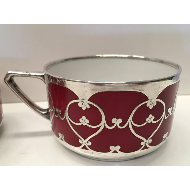 20th Pair of Hutschenreuther Handled Art Decó Small Porcelain Cups with Silver For Sale - Image 11 of 18