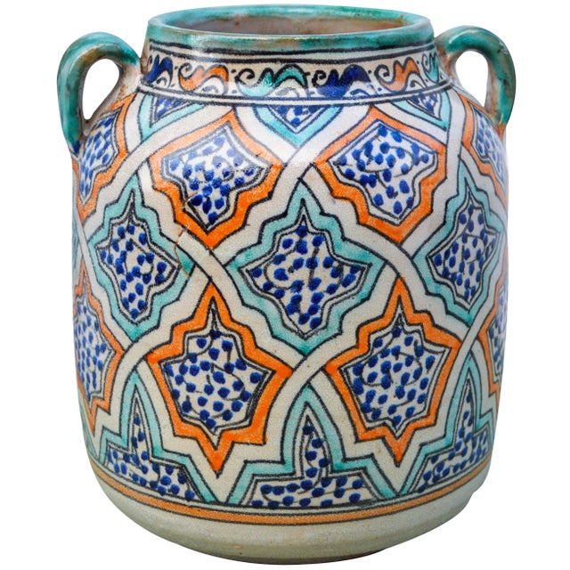 Orange Ceramic Vase W/ Arabesque Design For Sale - Image 8 of 11