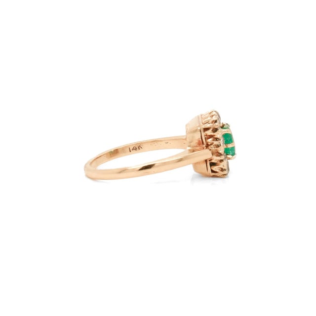 Antique 14k Gold, Emerald, and Diamond Cocktail Ring For Sale - Image 9 of 12