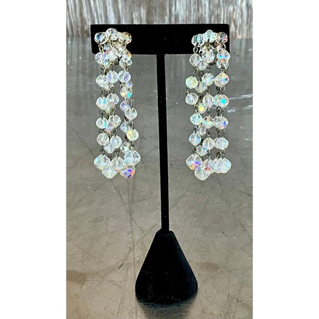 Vintage Aurora Borealis Crystal Clip on Earrings For Sale - Image 10 of 11