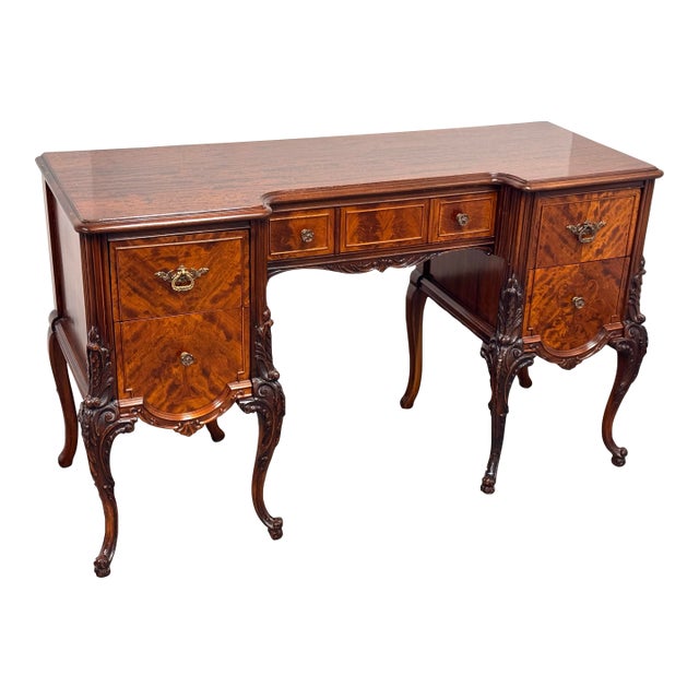 American Tiger Mahogany Desk/Vanity, Circa 1920's For Sale
